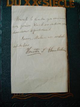 Lettre manuscrite de Houston Stewart Chamberlain