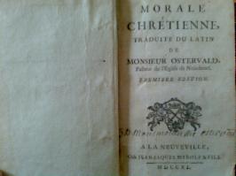 Livre : Morale Chrétienne trad. par M. Osterwald pasteur neu