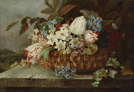 Huile s/toile nature morte aux tulipes blanches